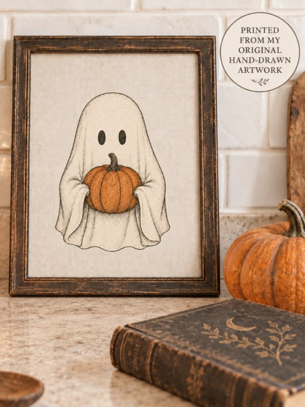 NEW Pumpkin Ghost Halloween 8x10 Physical Art Print – Little Haunts Collection